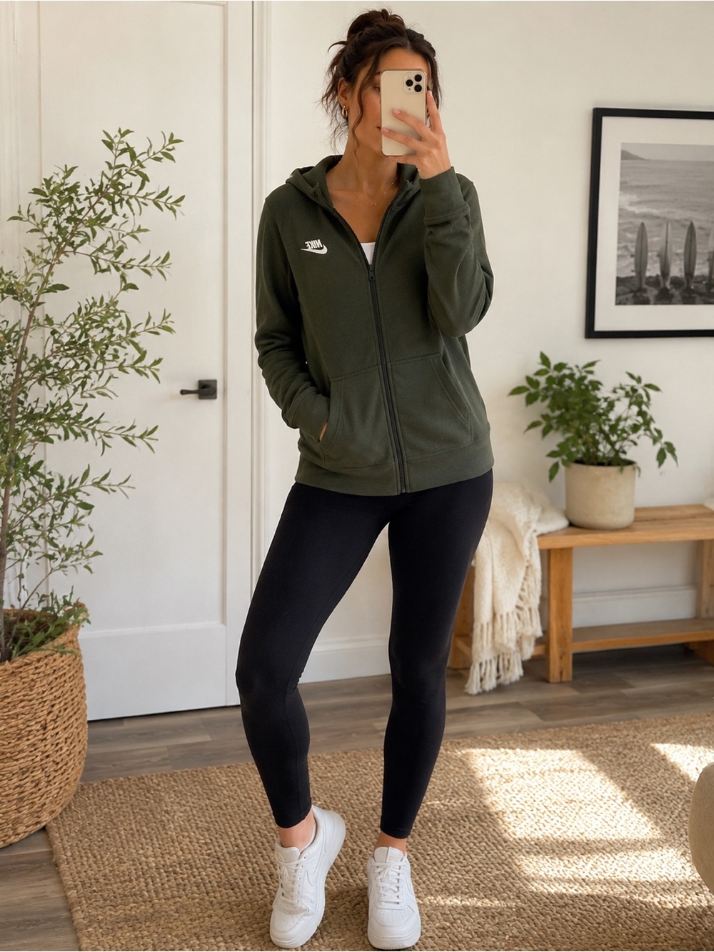 Nike Sportswear Olive Green Full Zip Hoodie XL Cotton Blend Fleece